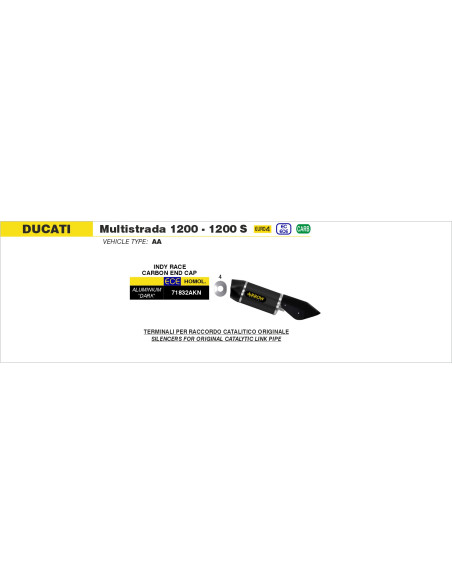 Silencieux Indy Race ARROW - aluminium dark - embout carbone - homologué - DUCATI