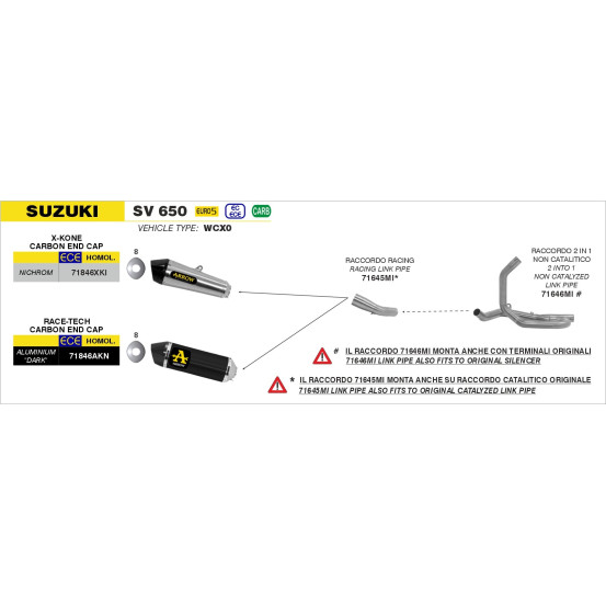 Silencieux X-Kone ARROW - inox - embout carbone - homologué - SUZUKI SV 650 2016-2024