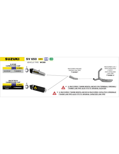 Silencieux X-Kone ARROW - inox - embout carbone - homologué - SUZUKI SV 650 2016-2024