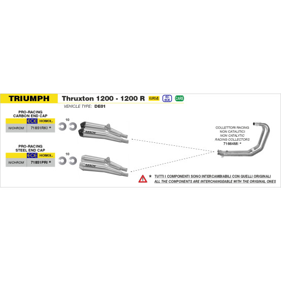 Paire de silencieux Pro-Racing ARROW - nichrome - homologué - TRIUMPH