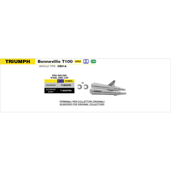 Paire de silencieux Pro-Racing ARROW - nichrome dark - homologué - TRIUMPH