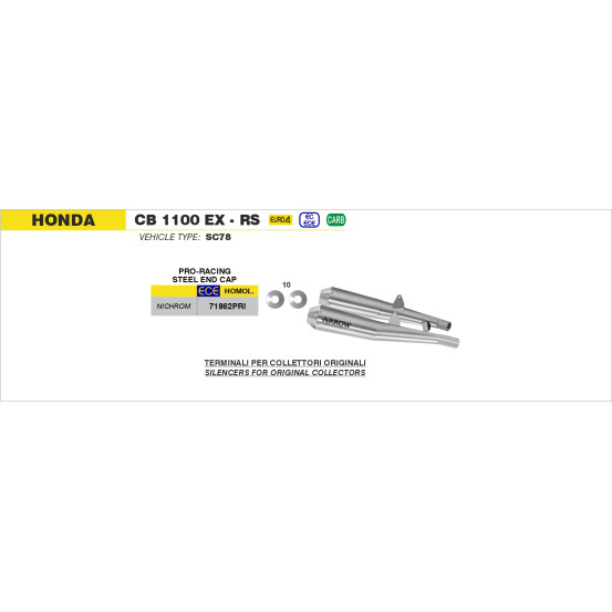 Paire de silencieux Pro-Racing ARROW - nichrome - homologué - HONDA CB 1100 EX/RS 2017-2020