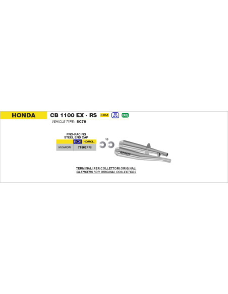 Paire de silencieux Pro-Racing ARROW - nichrome - homologué - HONDA CB 1100 EX/RS 2017-2020