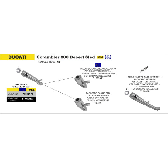 Silencieux Pro-Race ARROW - nichrome - homologué - DUCATI SCRAMBLER 800 DESERT SLED 2017-2020