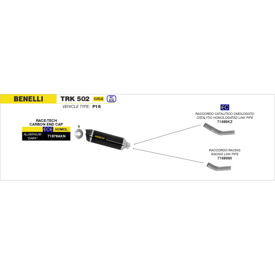 Silencieux Race-Tech ARROW - aluminium dark - embout carbone - homologué - BENELLI TRK 502 2017-2020