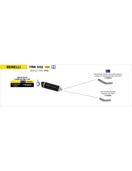 Silencieux Race-Tech ARROW - aluminium dark - embout carbone - homologué - BENELLI TRK 502 2017-2020