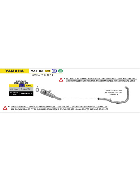 Silencieux Pro-Race ARROW - nichrome dark - homologué - YAMAHA YZF R3 2019-2020