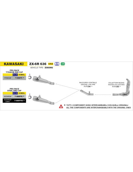 Silencieux Pro-Race ARROW - titane - homologué - KAWASAKI ZX-6R 636 2019-2020