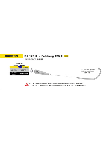 Silencieux Pro-Race ARROW - nichrome - homologué - BRIXTON BX 125 X / FELSBERG 125 X 2019-2020