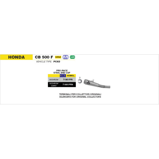 Silencieux Pro-Race ARROW - nichrome - homologué - HONDA CB 500 F - CBR 500 R 2019-2020