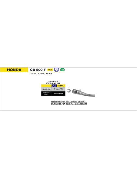 Silencieux Pro-Race ARROW - nichrome - homologué - HONDA CB 500 F - CBR 500 R 2019-2020