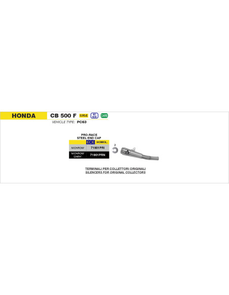 Silencieux Pro-Race ARROW - nichrome dark - homologué - HONDA CB 500 F - CBR 500 R 2019-2020