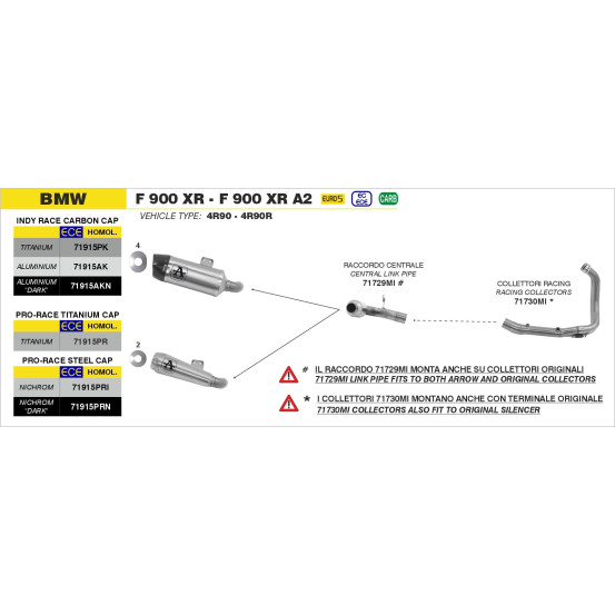 Silencieux Indy Race ARROW - titane - embout carbone - homologué - BMW F 900 R / F 900 R A2 - F 900 XR / F 900 XR A2 2020-2024