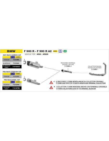 Silencieux Pro-Race ARROW - titane - homologué - BMW F 900 R / F 900 R A2 - F 900 XR / F 900 XR A2 2020-2024