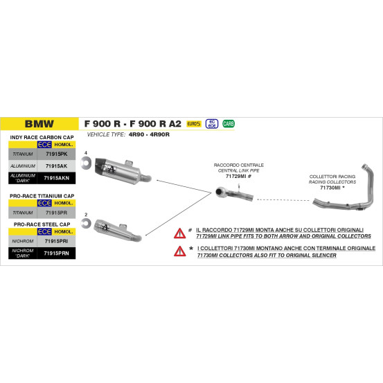 Silencieux Pro-Race ARROW - nichrome - homologué - BMW F 900 R / F 900 R A2 - F 900 XR / F 900 XR A2 2020-2024