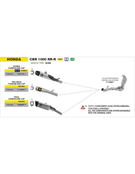 Silencieux Works ARROW - titane - embout carbone - homologué - HONDA CBR 1000 RR-R 2020-2023