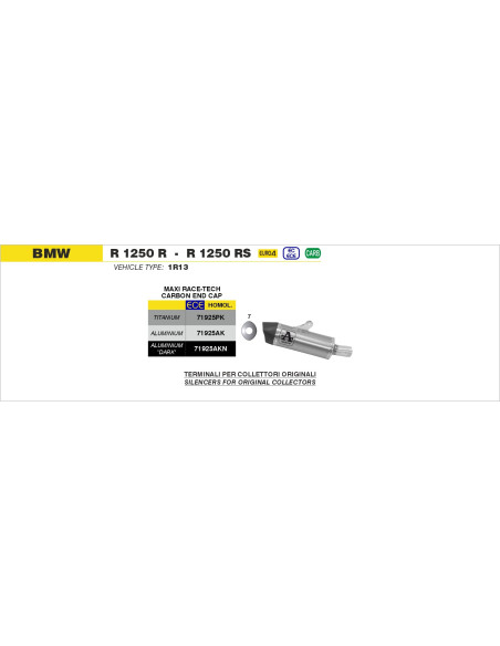Silencieux Maxi Race-Tech ARROW - aluminium dark - embout carbone - homologué - BMW R 1250 R / RS 2019-2020