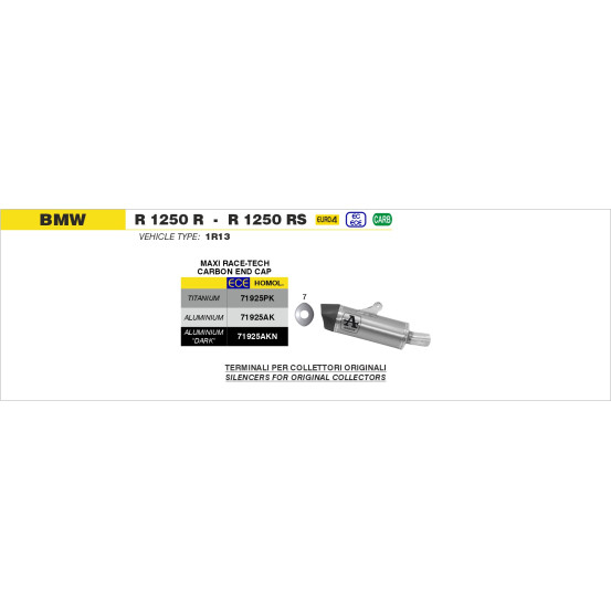 Silencieux Maxi Race-Tech ARROW - titane - embout carbone - homologué - BMW R 1250 R / RS 2019-2020
