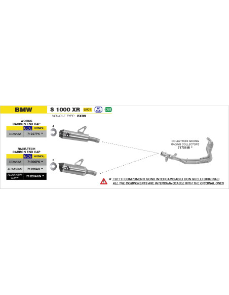 Silencieux Race-Tech ARROW - aluminium dark - embout carbone - homologué - BMW S 1000 XR 2020-2023