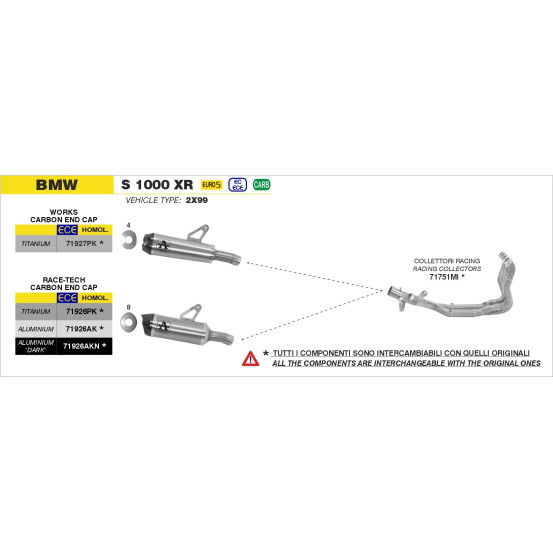 Silencieux Race-Tech ARROW - titane - embout carbone - homologué - BMW S 1000 XR 2020-2023