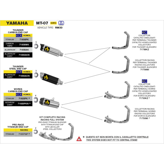 Silencieux Thunder carbone ARROW - homologué - YAMAHA MT-07 2021-2024