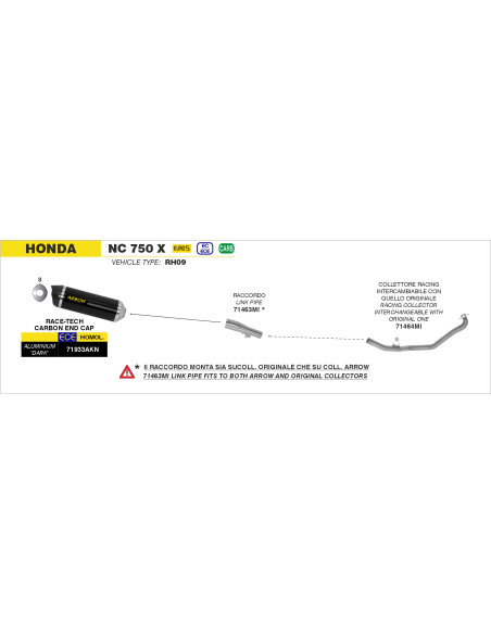 Silencieux Race-Tech ARROW - aluminium dark - embout carbone - homologué - HONDA NC 750 X 2021-2024