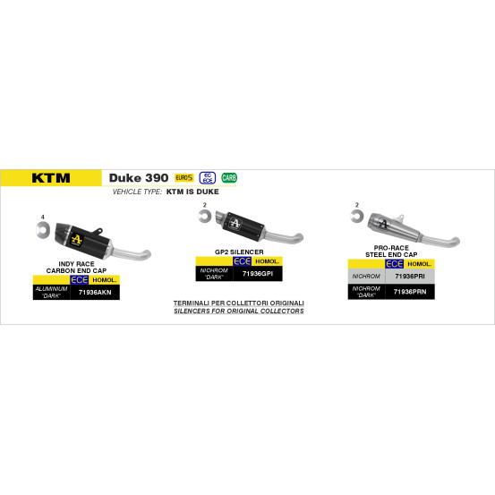 Silencieux Indy Race ARROW - aluminium dark - embout carbone - homologué - KTM DUKE 125 - DUKE 390 2021-2023