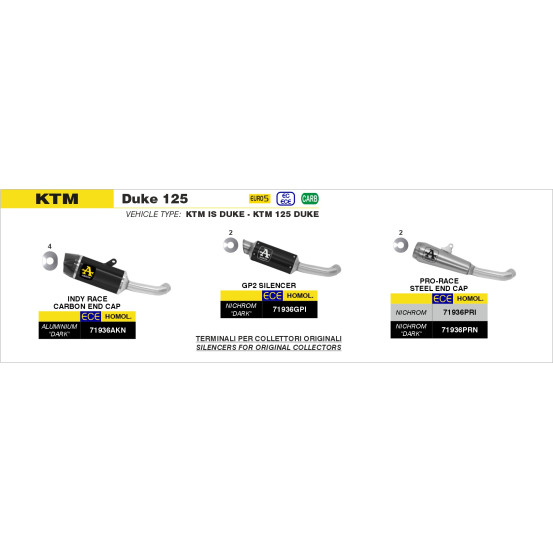 Silencieux Pro-Race ARROW - nichrome - homologué - KTM DUKE 125 - DUKE 390 2021-2023