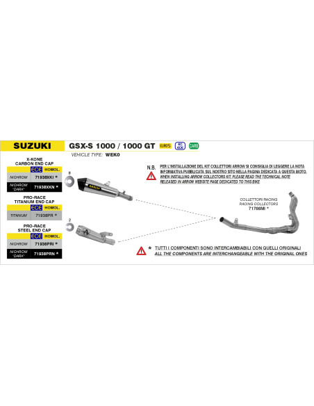 Silencieux Pro-Race ARROW - titane - homologué - SUZUKI GSX-S 1000 / 1000 GT 2021-26 - GSX-S 950 2021-23 - GSX-S 1000 GX 2024-26