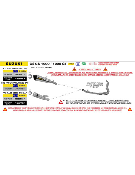 Silencieux X-Kone ARROW - inox - embout carbone - homologué - SUZUKI