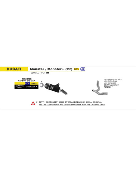 Silencieux Indy Race ARROW - aluminium dark - embout carbone - homologué - DUCATI MONSTER 937 2021-2024