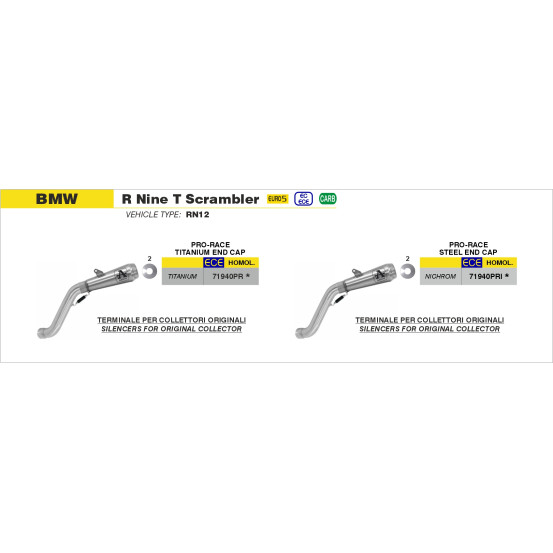 Silencieux Pro-Race ARROW - nichrome - homologué - BMW R NINE T SCRAMBLER 2021-2024