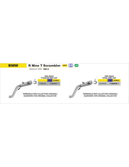 Silencieux Pro-Race ARROW - nichrome - homologué - BMW R NINE T SCRAMBLER 2021-2024