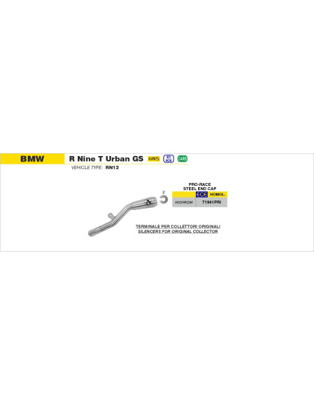 Silencieux Pro-Race ARROW - nichrome - homologué - BMW R NINE T URBAN GS 2021-2024