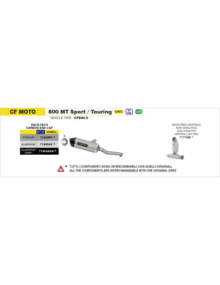 Silencieux Race-Tech ARROW - aluminium - embout carbone - homologué - CF MOTO 800 MT SPORT / TOURING 2023-2024