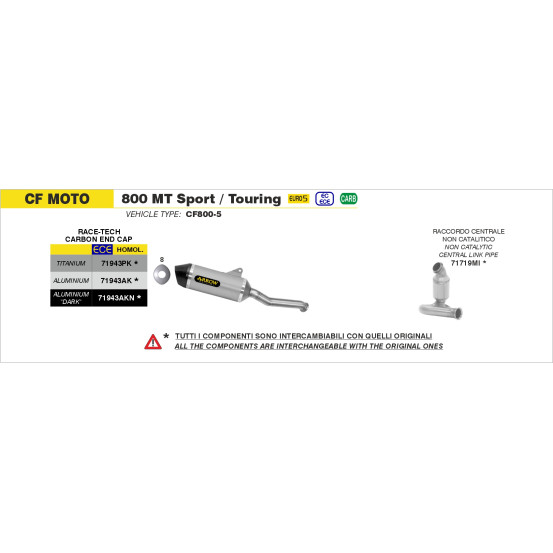 Silencieux Race-Tech ARROW - aluminium dark - embout carbone - homologué - CF MOTO 800 MT SPORT / TOURING 2023-2024