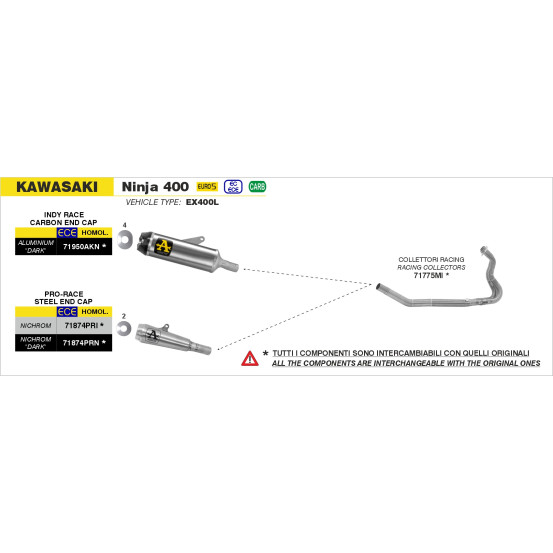 Silencieux Indy Race ARROW - aluminium dark - embout carbone - homologué - KAWASAKI NINJA 400 - Z 400 2023