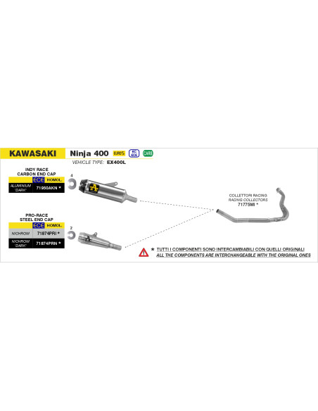 Silencieux Indy Race ARROW - aluminium dark - embout carbone - homologué - KAWASAKI NINJA 400 - Z 400 2023