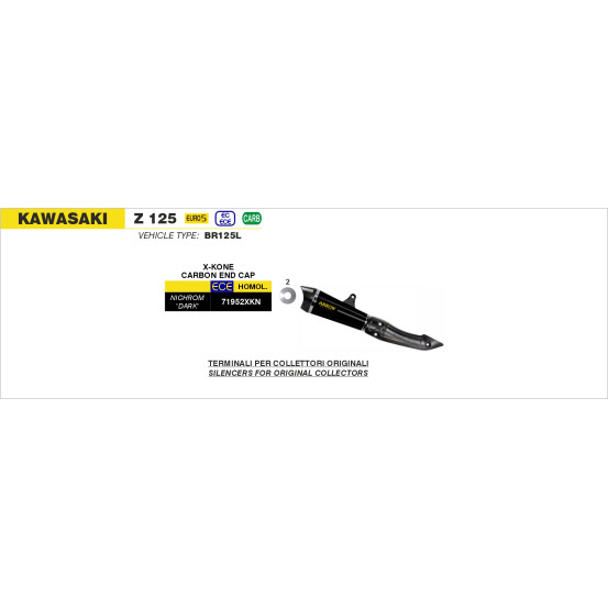 Silencieux X-Kone ARROW - inox dark - embout carbone - homologué - KAWASAKI Z 125 2021-2024
