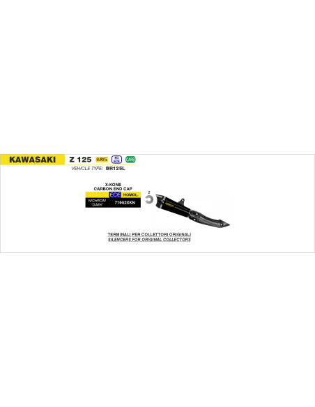 Silencieux X-Kone ARROW - inox dark - embout carbone - homologué - KAWASAKI Z 125 2021-2024