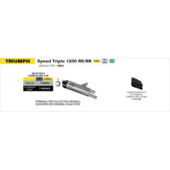 Silencieux Race-Tech ARROW - aluminium dark - embout carbone - homologué - TRIUMPH SPEED TRIPLE 1200 RS/RR 2021-2024