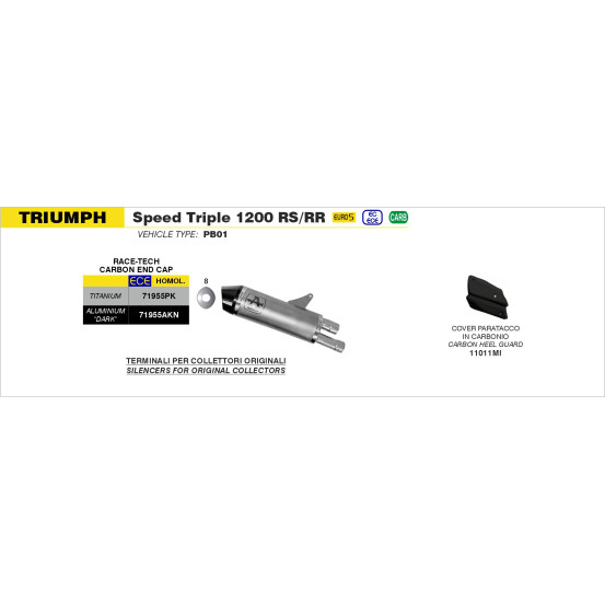 Silencieux Race-Tech ARROW - titane - embout carbone - homologué - TRIUMPH SPEED TRIPLE 1200 RS/RR 2021-2024