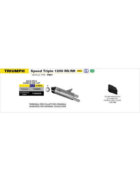 Silencieux Race-Tech ARROW - titane - embout carbone - homologué - TRIUMPH SPEED TRIPLE 1200 RS/RR 2021-2024