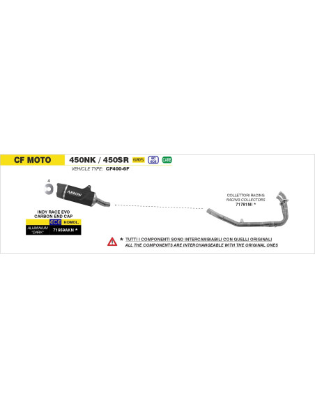 Silencieux Indy Race EVO ARROW - aluminium dark - embout carbone - homologué - CF MOTO 450NK / 450SR 2023-2026