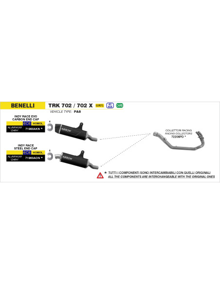 Silencieux Indy Race EVO ARROW - aluminium dark - embout carbone - homologué - BENELLI TRK 702 / 702X 2023-2026