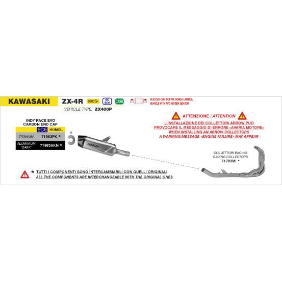 Silencieux Indy Race EVO ARROW - titane - embout carbone - homologué - KAWASAKI ZX-4R 2024-2026