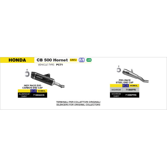 Silencieux Pro-Race ARROW - nichrome dark - homologué - HONDA CB 500 HORNET - NX 500 2024-2026