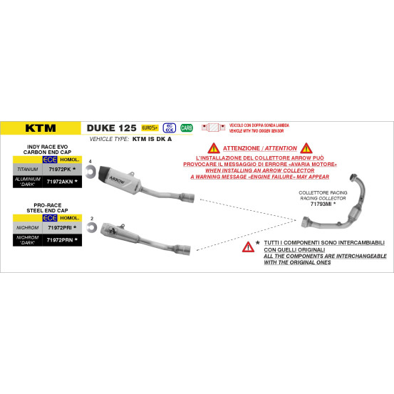 Silencieux Indy Race EVO ARROW - titane - embout carbone - homologué - KTM DUKE 125 - DUKE 390 2024-2026