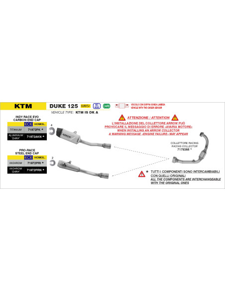 Silencieux Pro-Race ARROW - nichrome dark - homologué - KTM DUKE 125 - DUKE 390 2024-2026