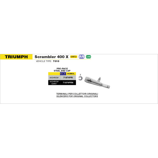 Silencieux Pro-Race ARROW - nichrome - homologué - TRIUMPH SCRAMBLER 400 X - SPEED 400 2024-2025